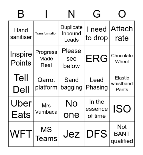 Dell Tech Sales Rally - Inside Sales Bingo Card