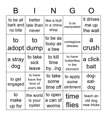 Explain the phrases and let your partner guess Bingo Card