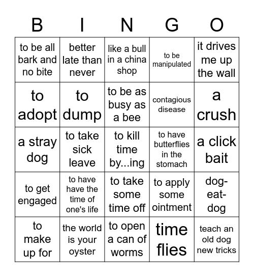 Explain the phrases and let your partner guess Bingo Card