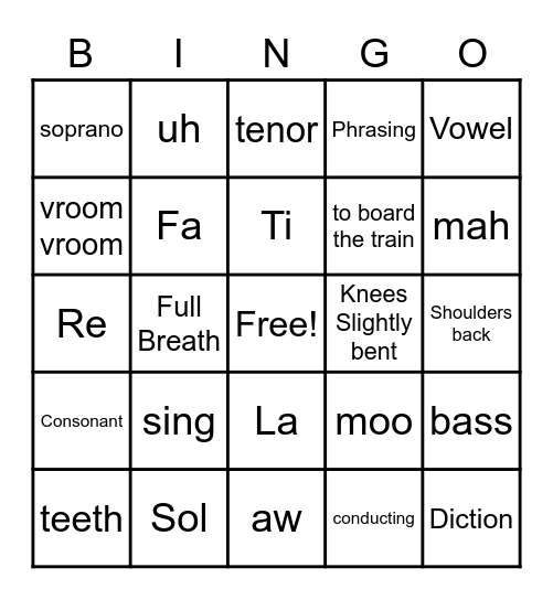 Chorus Bingo Card