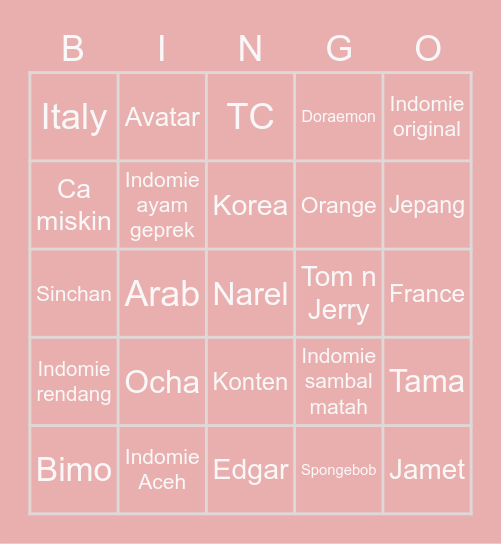 Ganis Bingo Card