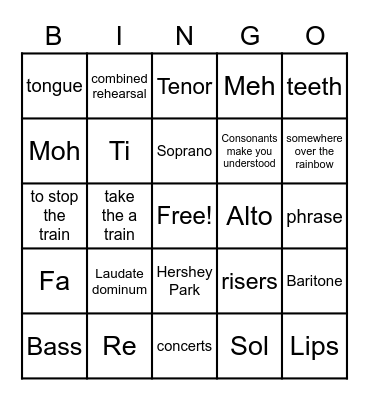 Chorus Bingo Card