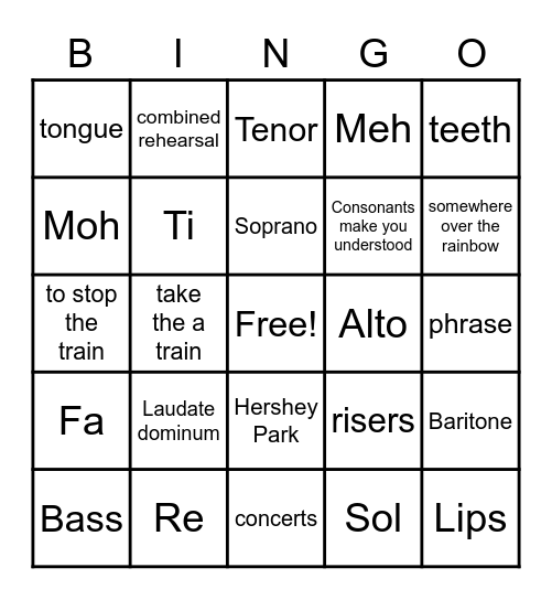 Chorus Bingo Card