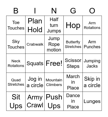 gym Bingo Card