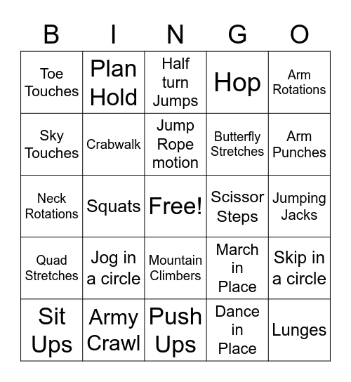 gym Bingo Card