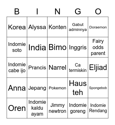 Untitled Bingo Card