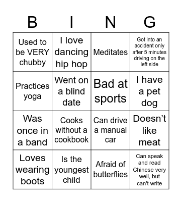 Get to know your colleagues: Ching Yi Bingo Card