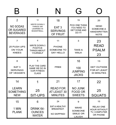 BINGO 'HOPE' CHALLENGE Bingo Card
