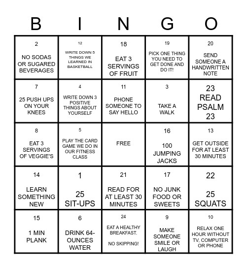 BINGO 'HOPE' CHALLENGE Bingo Card