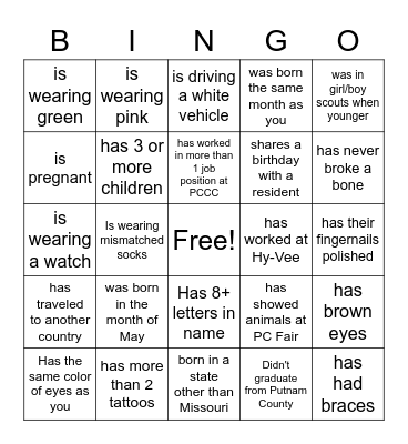 FIND AN EMPLOYEE WHO Bingo Card