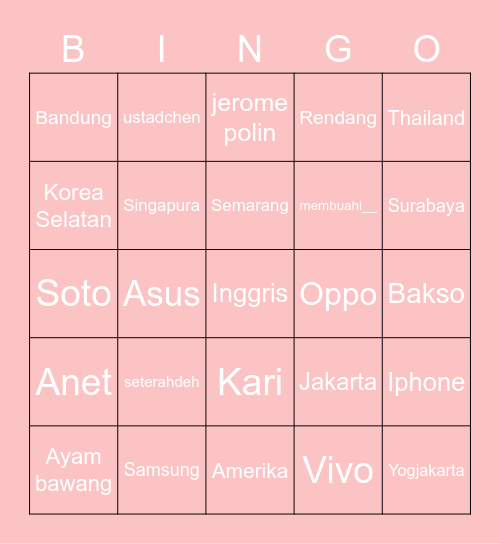 PUNYA PRIM Bingo Card