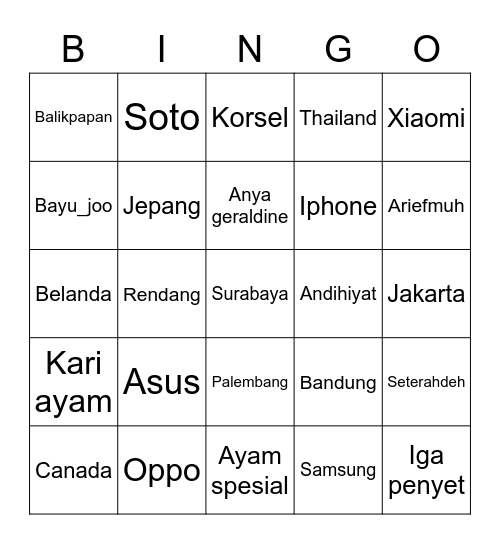 Untitled Bingo Card