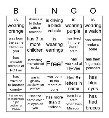 FIND AN EMPLOYEE WHO Bingo Card