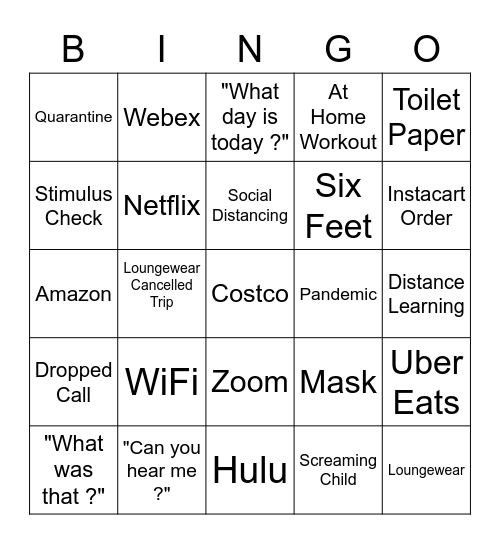 SFL WFH Bingo Card