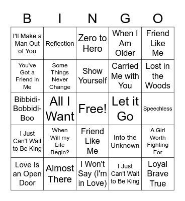 Disney Bingo Round 1 Bingo Card