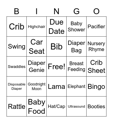 Baby Dipp Baby Shower Bingo Card