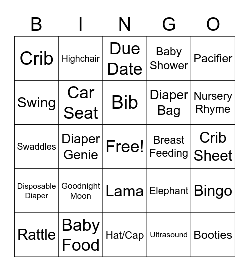 Baby Dipp Baby Shower Bingo Card