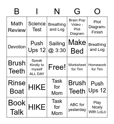 Thursday Bingo Card