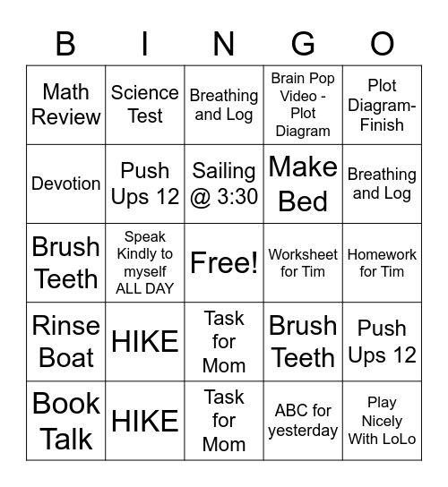 Thursday Bingo Card