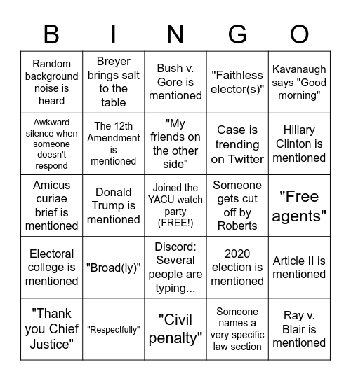 YACU SCOTUS Watch Party Bingo (5/13) Bingo Card