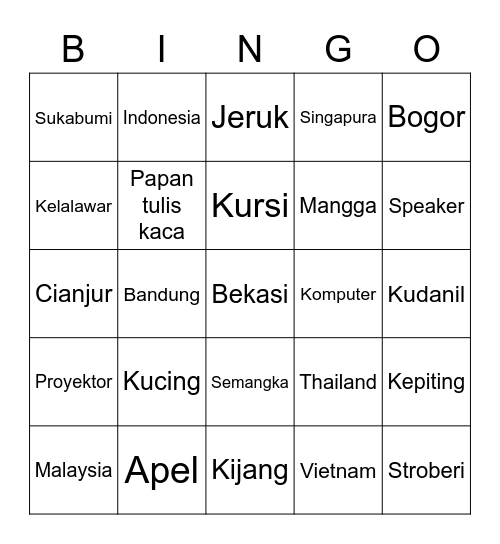 TY Bingo Card