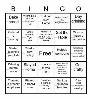 Quarantine diaries 2020 Bingo Card