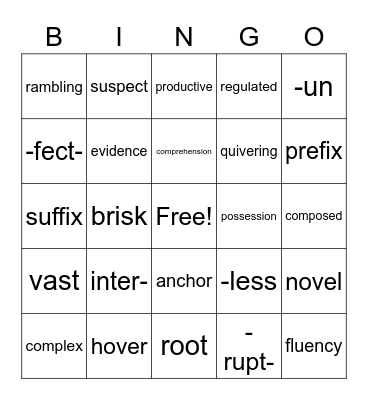 Vocabulary Bingo Card