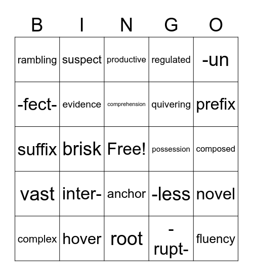 Vocabulary Bingo Card