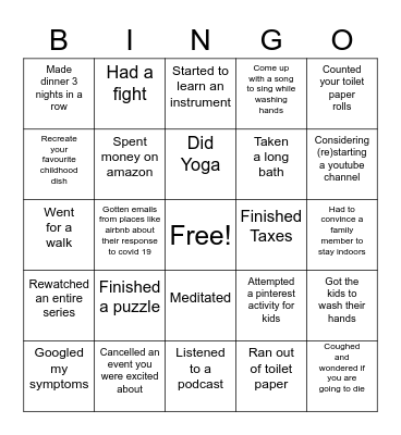 Quarantine diaries 2020 Bingo Card