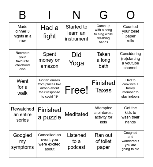 Quarantine diaries 2020 Bingo Card