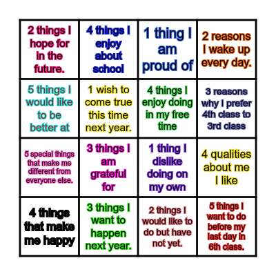Me, Myself and I Bingo Card