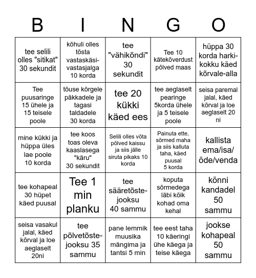 Tubane võimlemise bingo Card