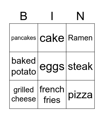 Food Bingo Card