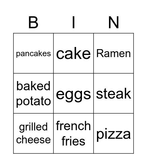 Food Bingo Card