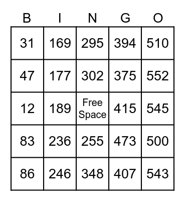 Our Bingo Card Bingo Card