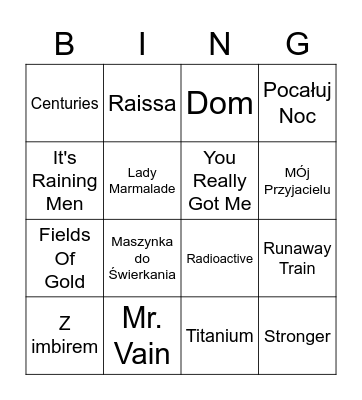 MB PL2 (corpo) - Songs Bingo Card