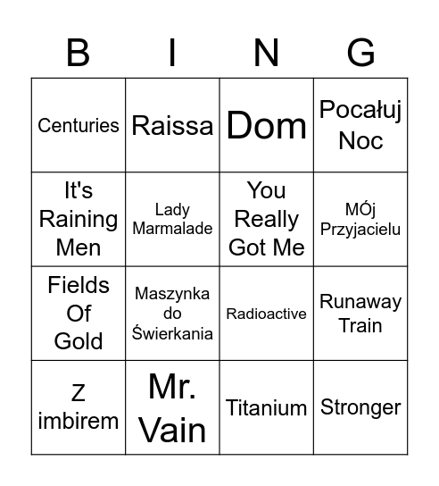MB PL2 (corpo) - Songs Bingo Card