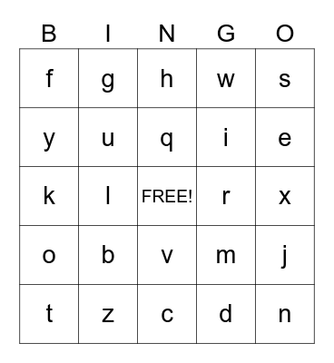 LOWER CASE LETTERS Bingo Card