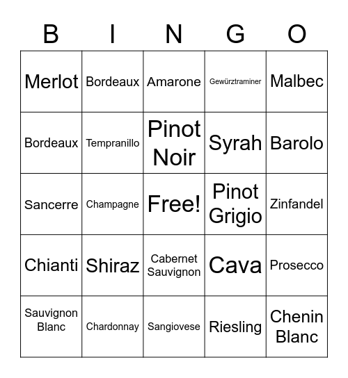 VINTAGES Bingo Card