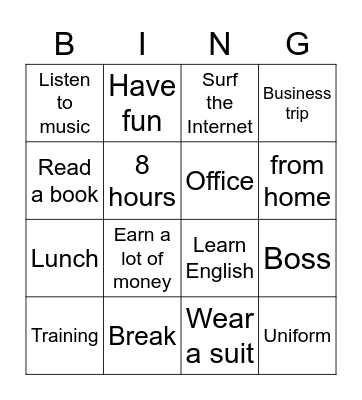 Work vocabulary Bingo Card
