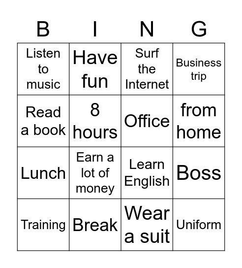 Work vocabulary Bingo Card