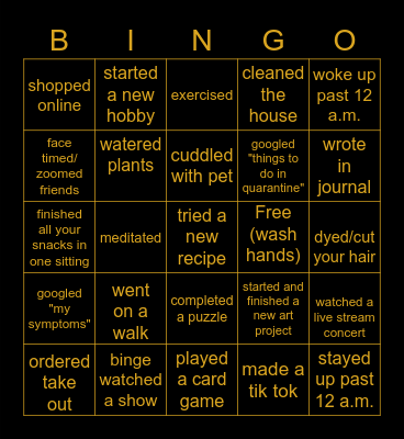 Quarantine Bingo Card