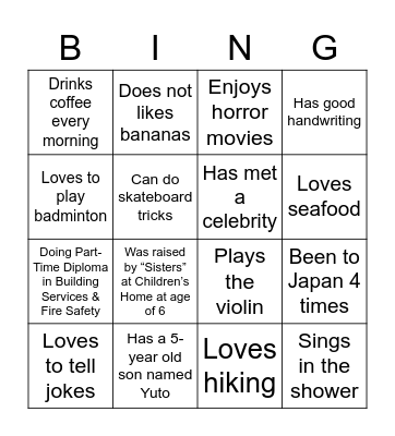 Get to know your colleagues: Bao An Bingo Card