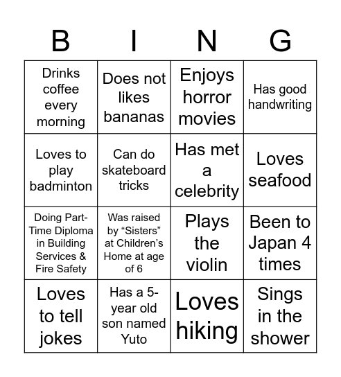Get to know your colleagues: Bao An Bingo Card