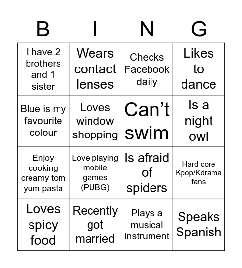 Get to know your colleagues: Aishah Bingo Card