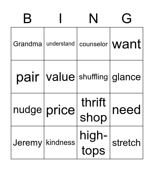 "Those Shoes" - Week 1 Bingo Card