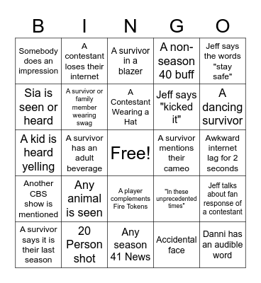 Survivor Reunion Bingo Card