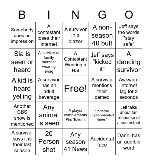 Survivor Reunion Bingo Card