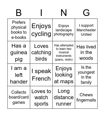 Get to know your colleagues: Yi Kai Bingo Card