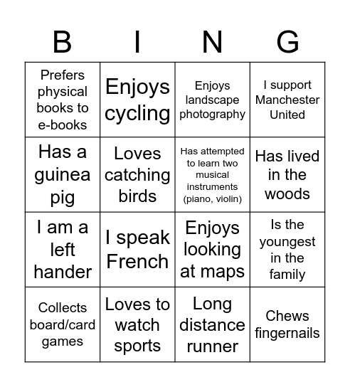 Get to know your colleagues: Yi Kai Bingo Card